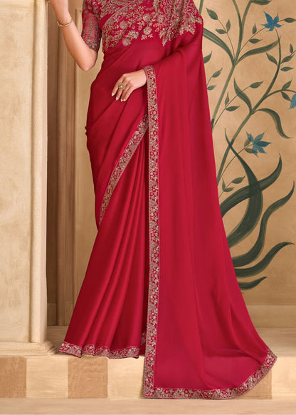 Sparkle Red Georgette Saree with Banglori Work Blouse