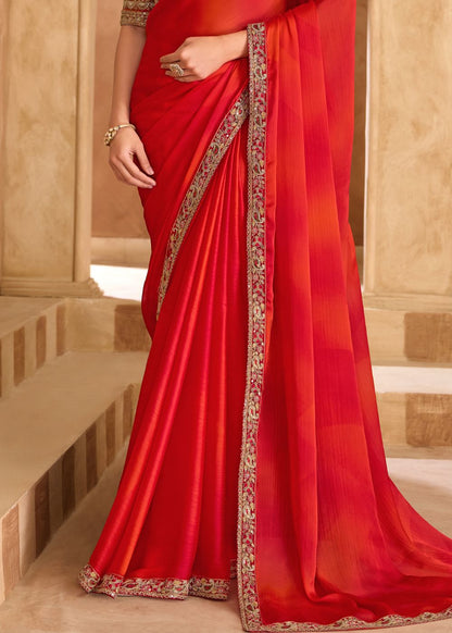 Majestic Shaded Satin Chiffon Saree with Banglori Work Blouse