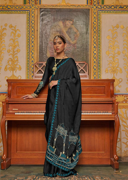 Classic Black Designer Embroidered Saree