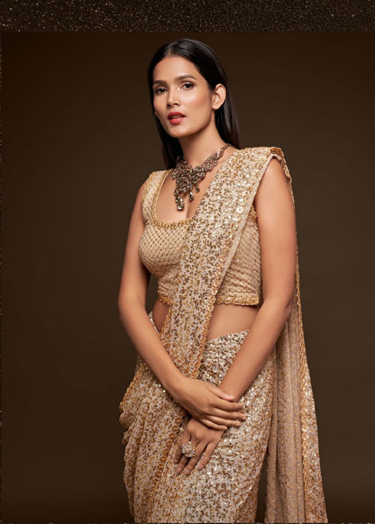 Ancient Ivory Elegant Sequin Saree