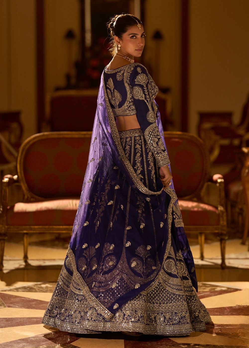 Royal Midnight Navy Blue Mirror Festive Lehenga Set