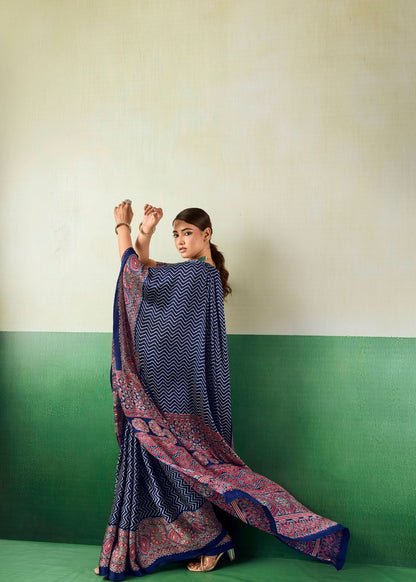 Royal Indigo Ajrakh Saree