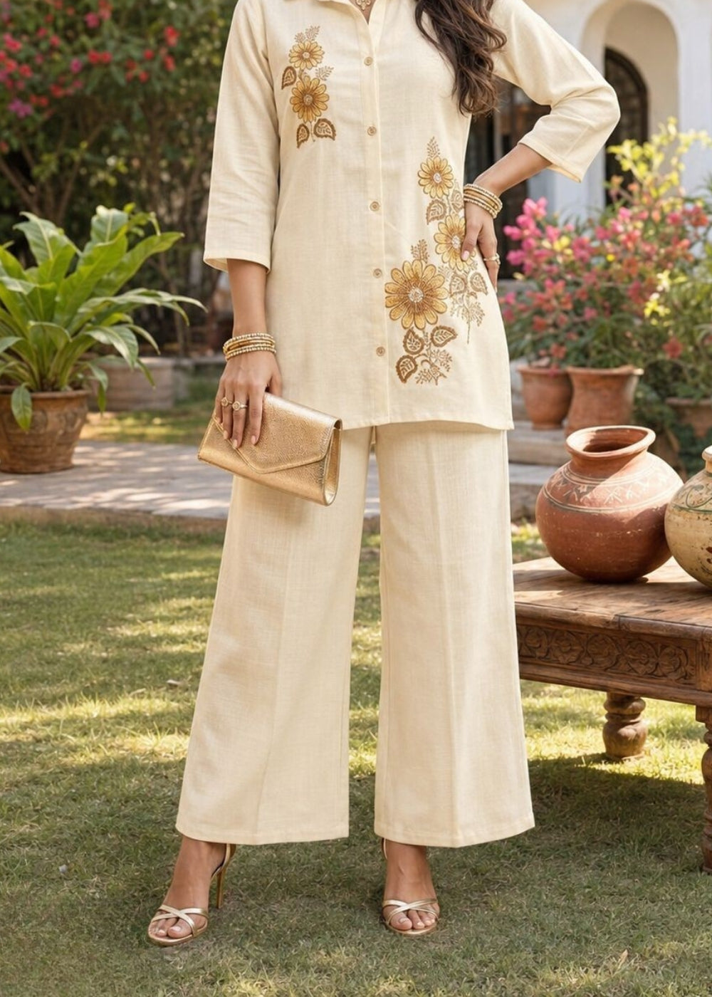Ivory Bloom Premium Jute Co-Ord Set