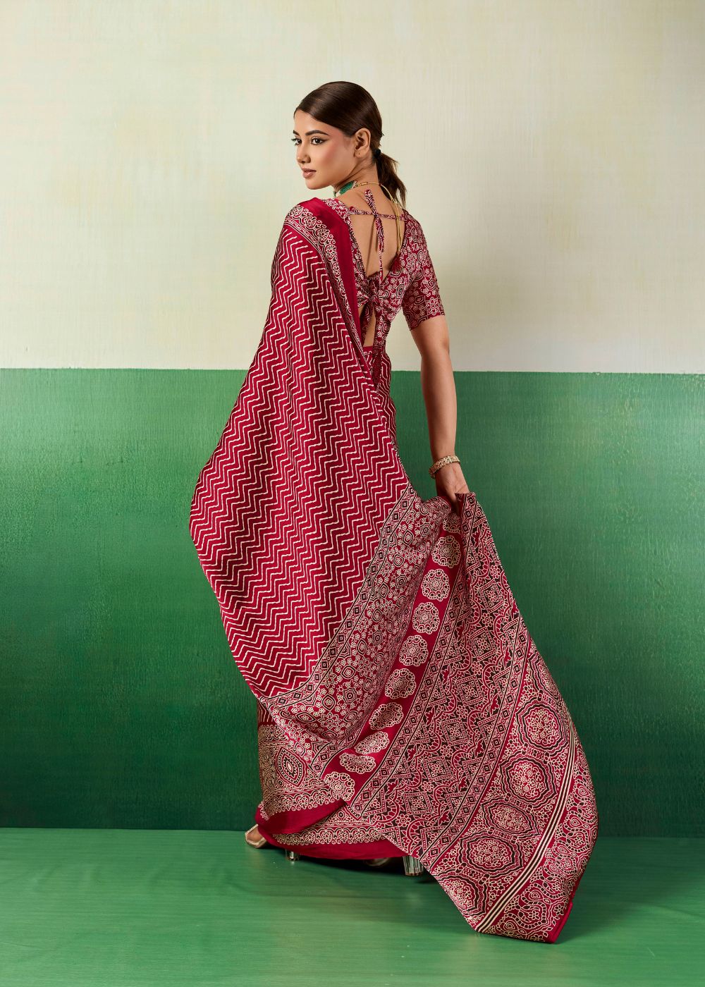 Ruby Pink Ajrakh Saree