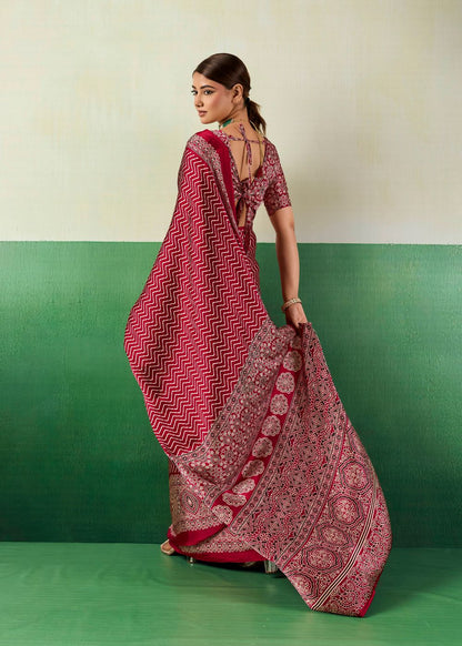 Ruby Pink Ajrakh Saree