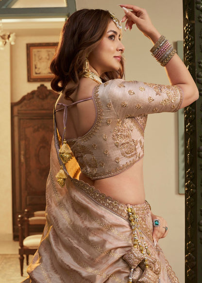 Rose Gold Banarasi Silk Lehenga