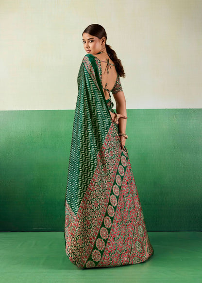 Emerald Ajrakh Satin Saree