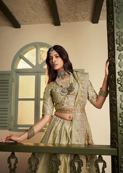Sage Green Banarasi Silk Lehenga