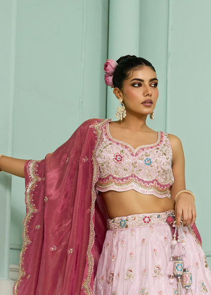 Baby Pink Tissue Silk Lehenga Set