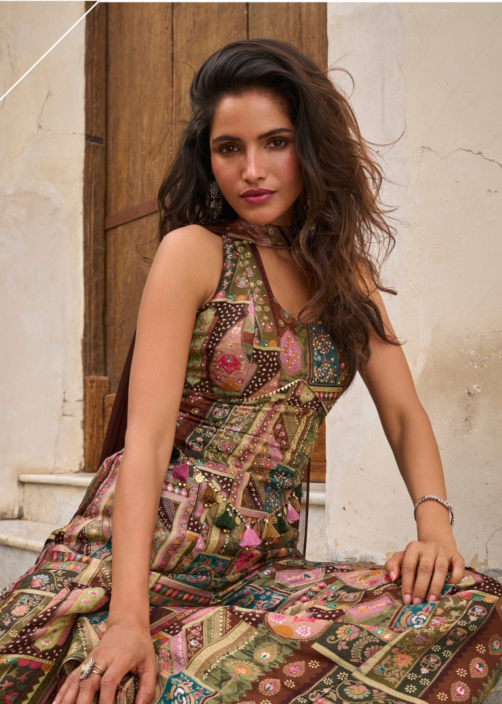 Heritage Olive Banarasi Jacquard Silk 3-Piece Co-Ord Set