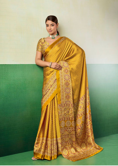 Mustard Gold Ajrakh Saree