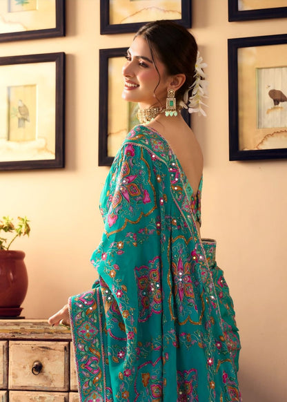 Peacock Green Heritage Designer Saree