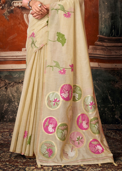 Ivory Bloom Khadi Cotton Saree