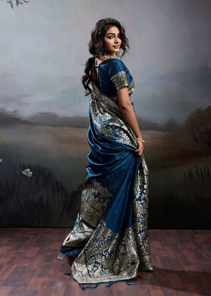 Midnight Blue Heritage Silk Saree