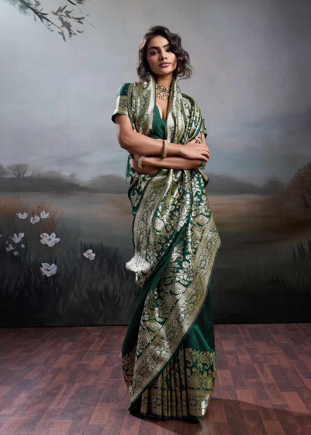 Emerald Green Rajwada Silk Saree