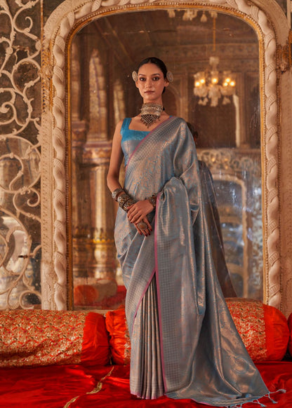 Slate Blue Handloom Silk Saree