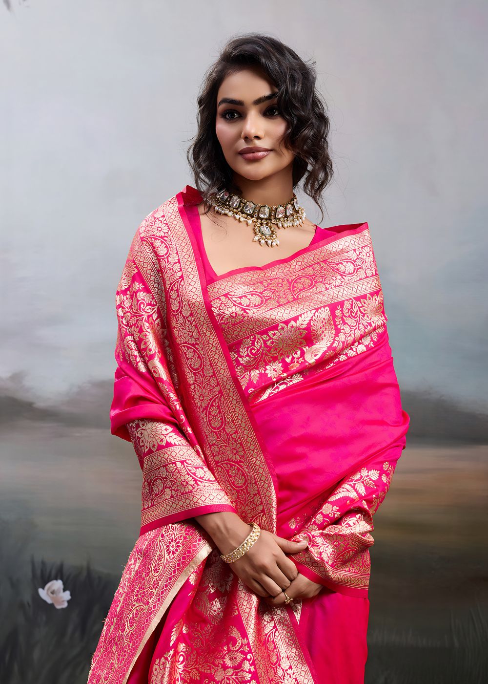 Rani Pink Designer Silk Saree