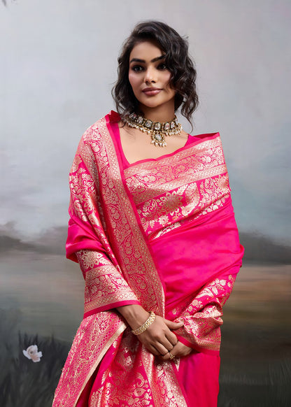 Rani Pink Designer Silk Saree