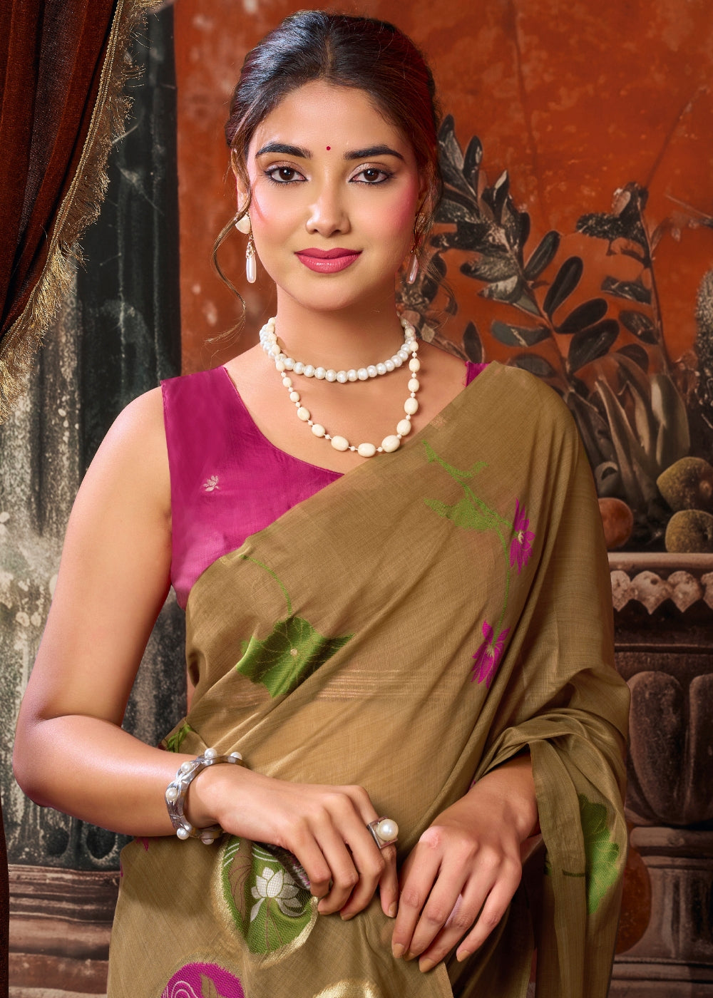 Earth Brown Khadi Cotton Designer Saree