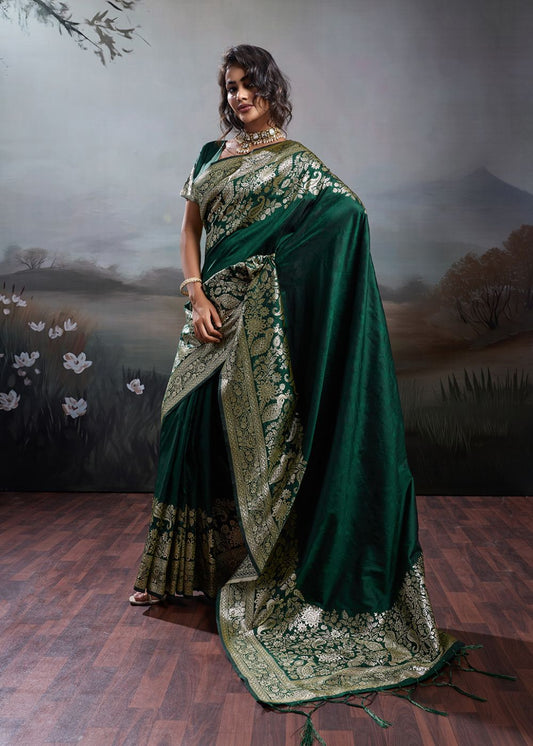 Emerald Green Rajwada Silk Saree