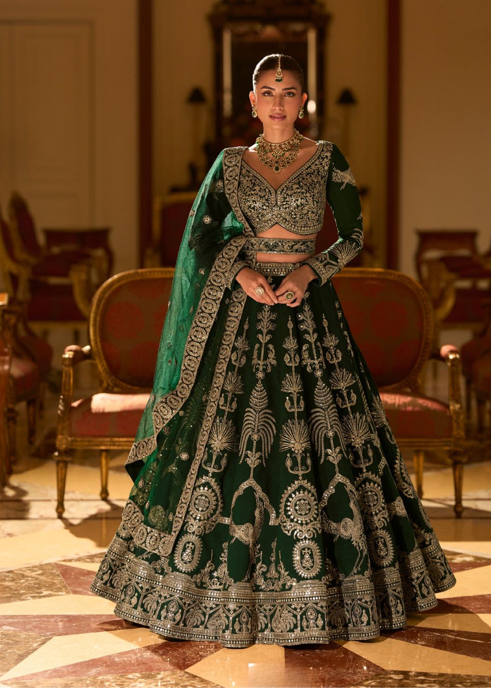 Emerald Regal Mirror Festive Lehenga Set
