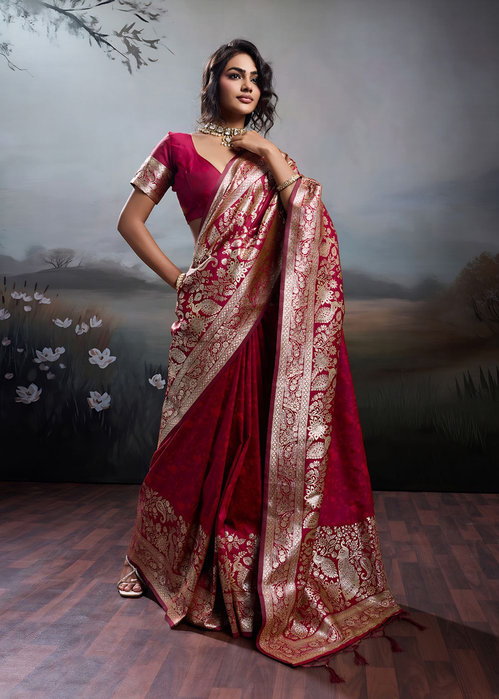 Crimson Red Festive Silk Saree