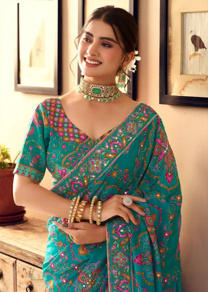 Peacock Green Heritage Designer Saree