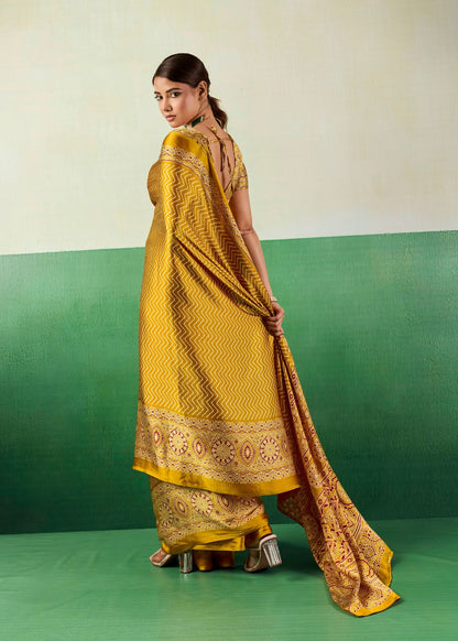 Mustard Gold Ajrakh Saree