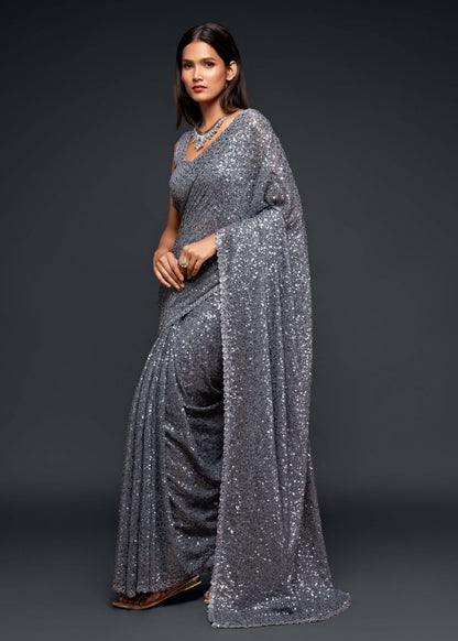 Slate Grey Party Wear Saree