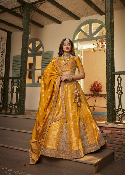 Mustard Gold Banarasi Silk Lehenga