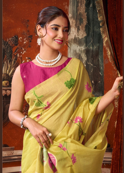Sunshine Khadi Cotton Floral Saree