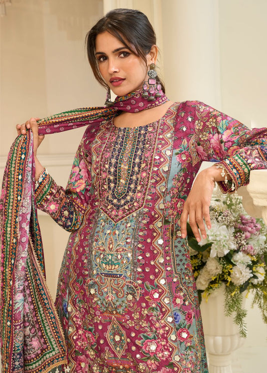 Royal Magenta Premium Crepe Silk Suit Set