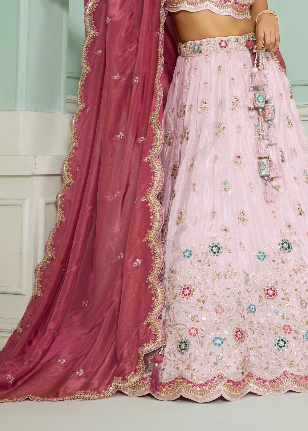 Baby Pink Tissue Silk Lehenga Set