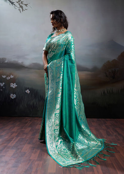 Turquoise Green Elegant Silk Saree
