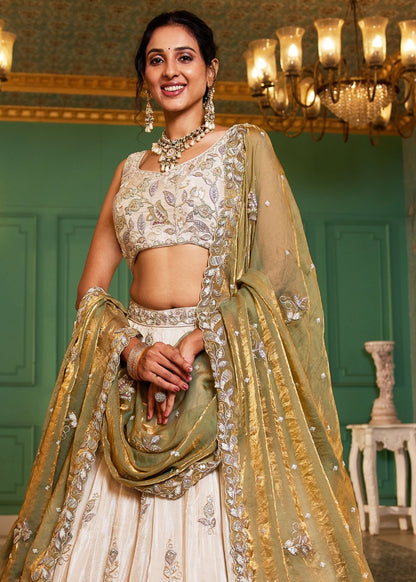 Ivory & Sage Green Tissue Lehenga