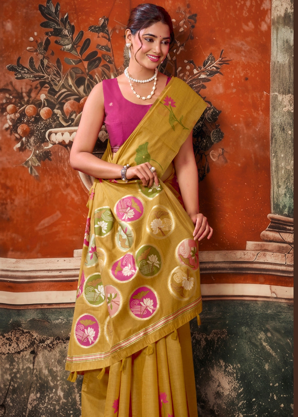 Mustard Heritage Khadi Cotton Saree
