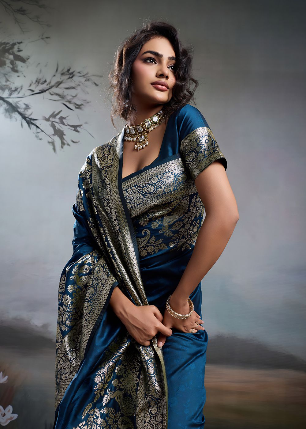 Midnight Blue Heritage Silk Saree