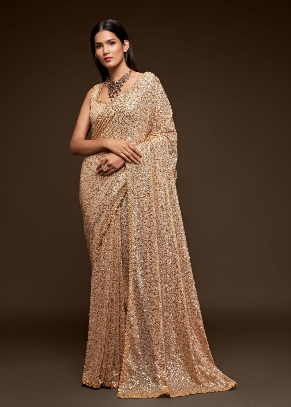 Ancient Ivory Elegant Sequin Saree