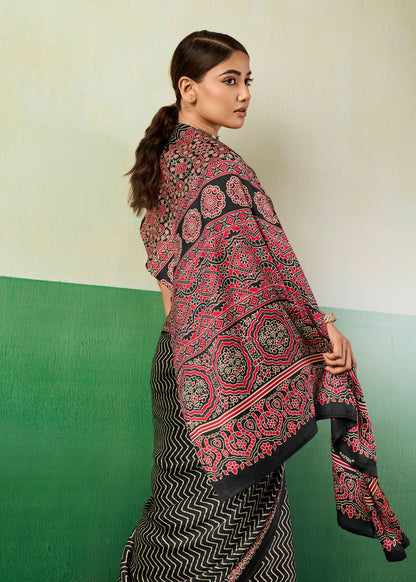 Midnight Ajrakh Elegance Saree