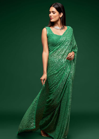 Mint Green Sequin Designer Saree