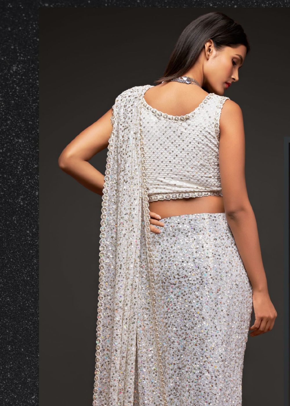 Pearl White Premium Sequin Saree