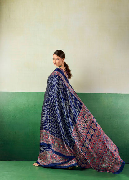 Royal Indigo Ajrakh Saree