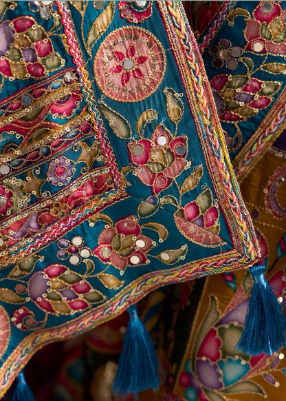 Royal Teal Mirror Work Festive Saree