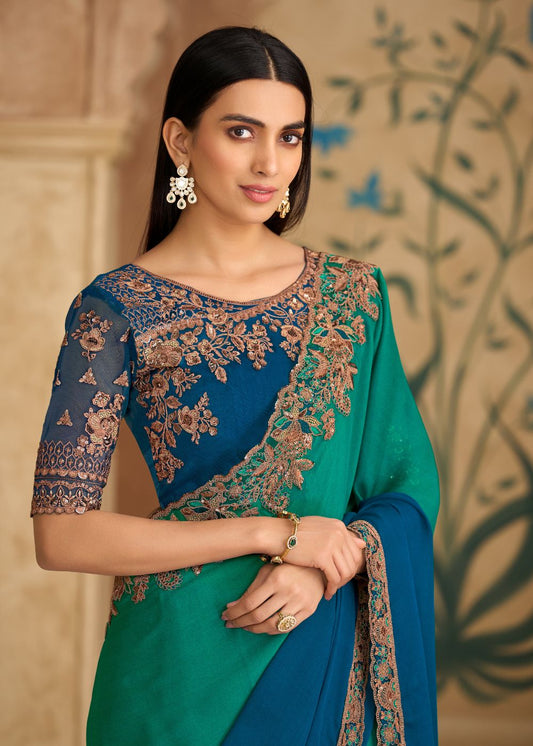 Sparkle Shaded Chiffon Saree with Banglori Work Blouse