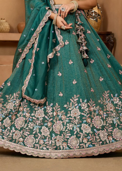 Emerald Green Tissue Silk Lehenga Set