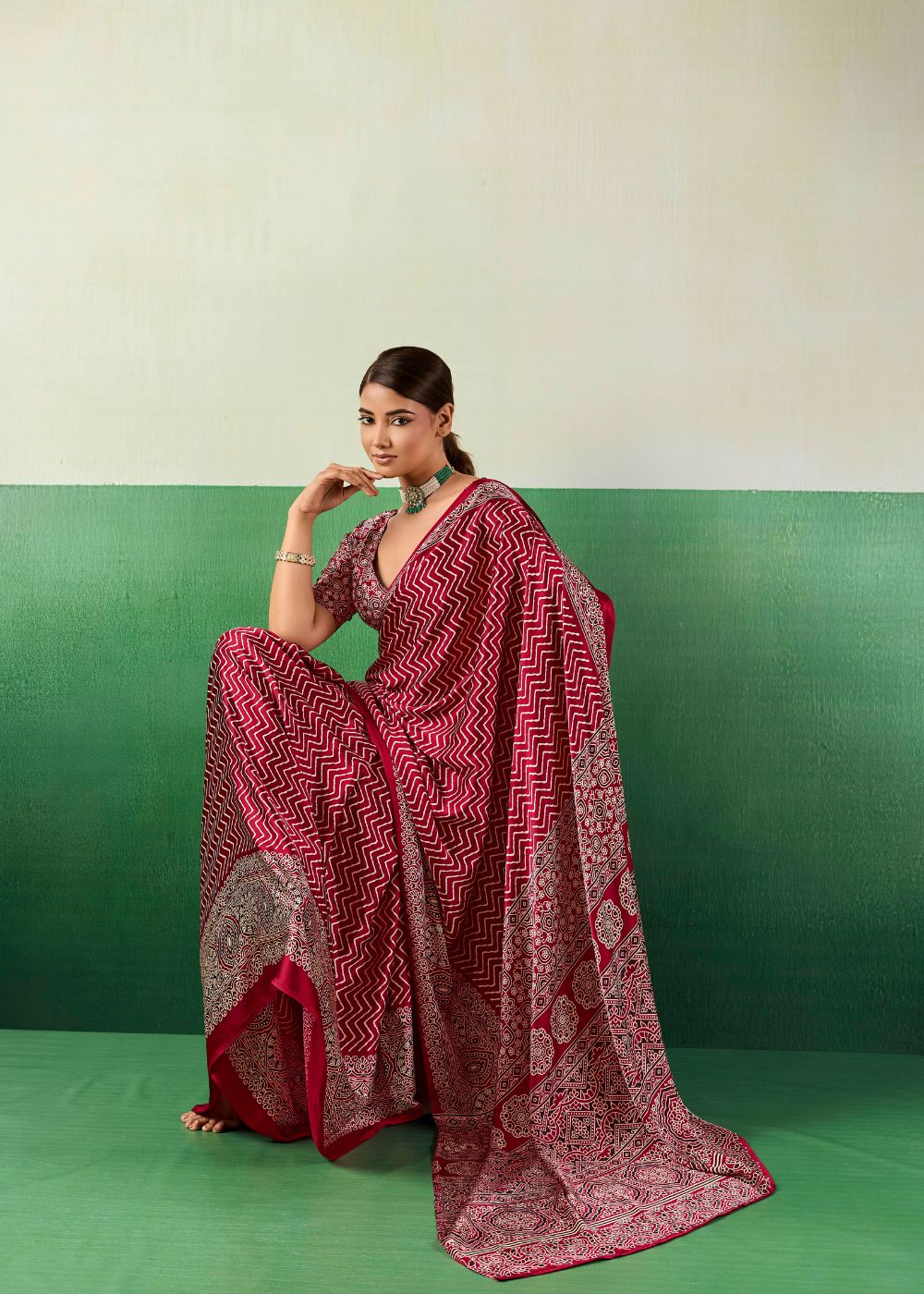 Ruby Pink Ajrakh Saree