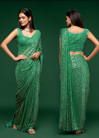 Mint Green Sequin Designer Saree