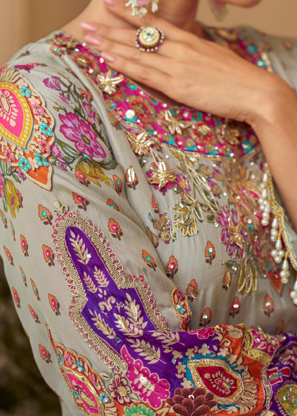 Royal Multicolor Crepe Silk Set