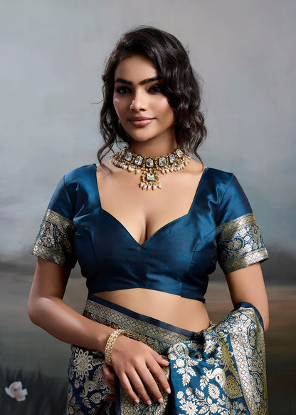 Midnight Blue Heritage Silk Saree