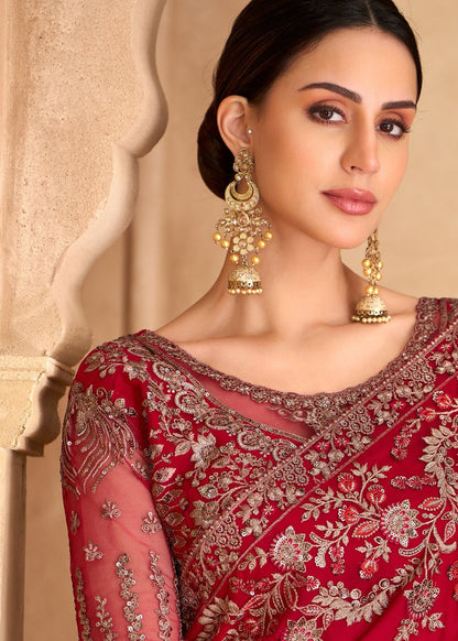 Sparkle Red Georgette Saree with Banglori Work Blouse